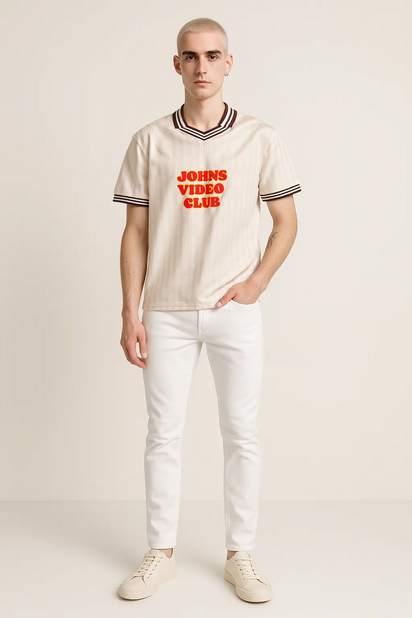 Johns Video Club - Contrast Stripes Polo Collar T-Shirt