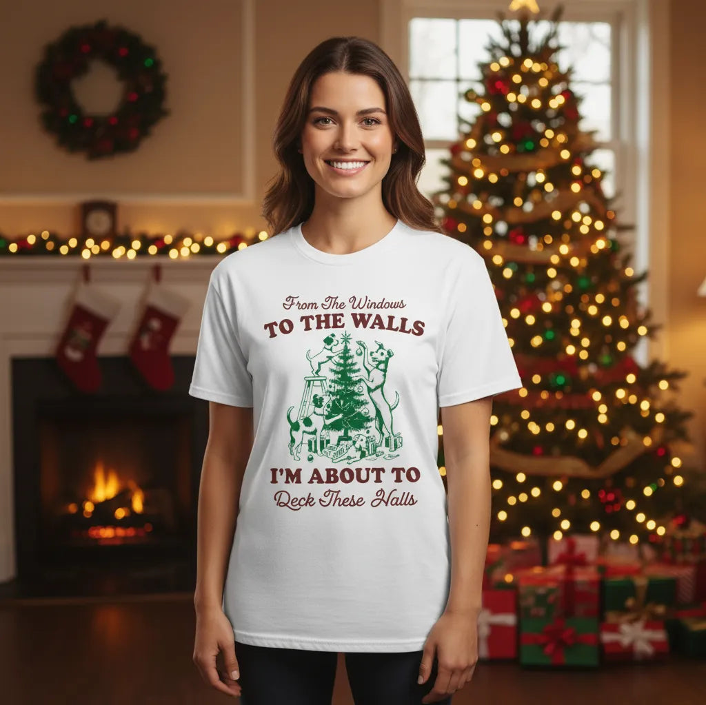 "From The Windows to the Walls..." Vintage Christmas Scene Tee (Racoons!)