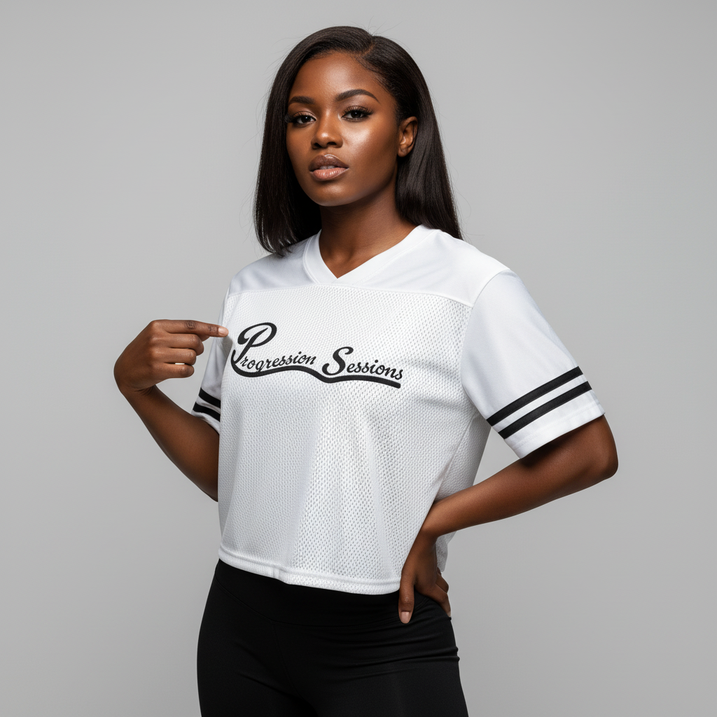 Progression Sessions Black & White Taped Mesh T-Shirt