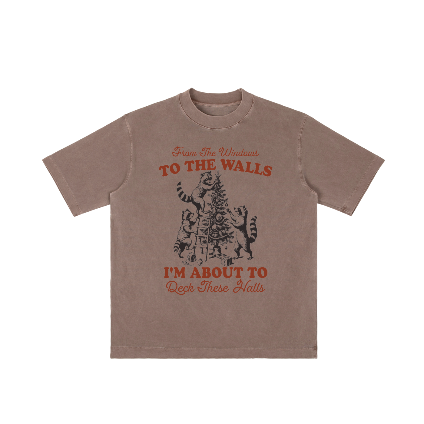 "From The Windows to the Walls..." Vintage Christmas Scene Tee (Racoons!)