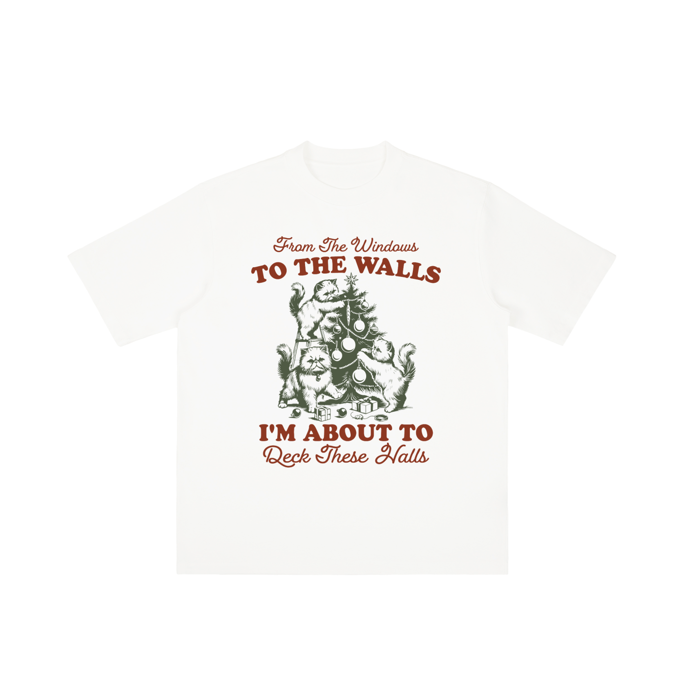 "From The Windows to the Walls..." Vintage Christmas Scene Tee (Cats)