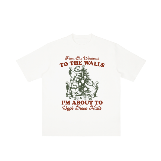 "From The Windows to the Walls..." Vintage Christmas Scene Tee (Cats)