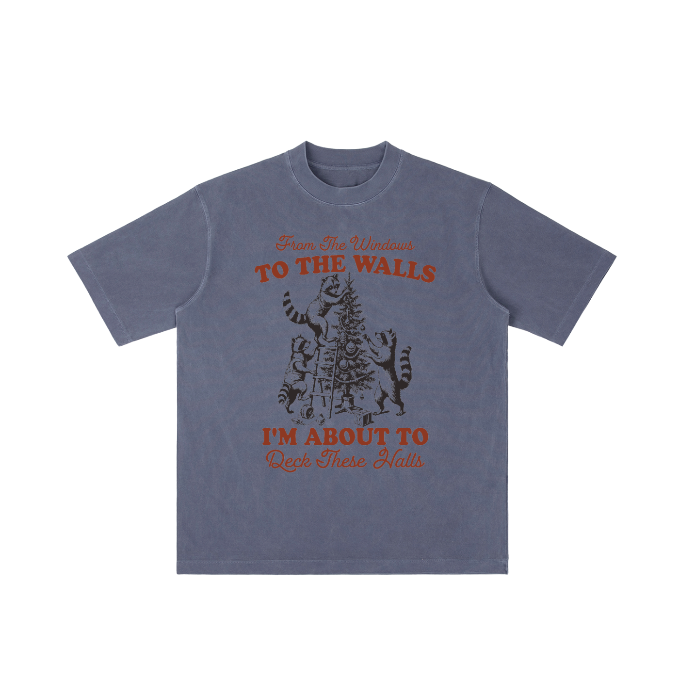 "From The Windows to the Walls..." Vintage Christmas Scene Tee (Racoons!)
