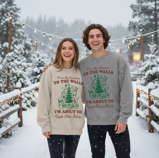"From The Windows to the Walls.."  Vintage Christmas design Sweatshirt (dogs!)