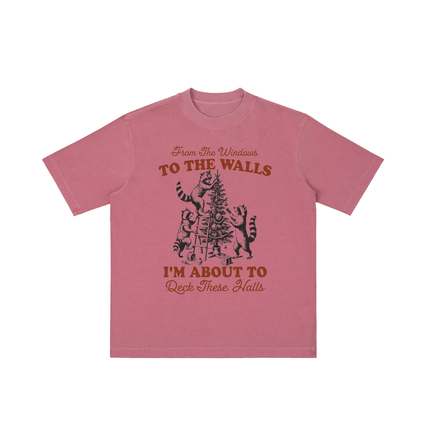 "From The Windows to the Walls..." Vintage Christmas Scene Tee (Racoons!)