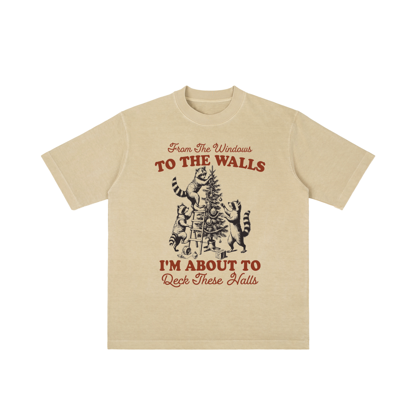 "From The Windows to the Walls..." Vintage Christmas Scene Tee (Racoons!)