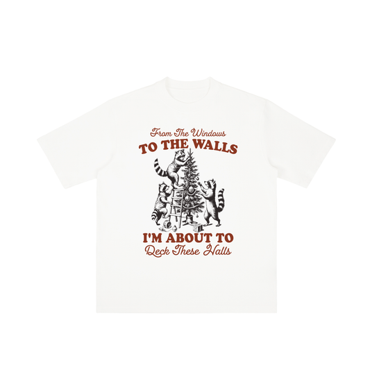"From The Windows to the Walls..." Vintage Christmas Scene Tee (Racoons!)