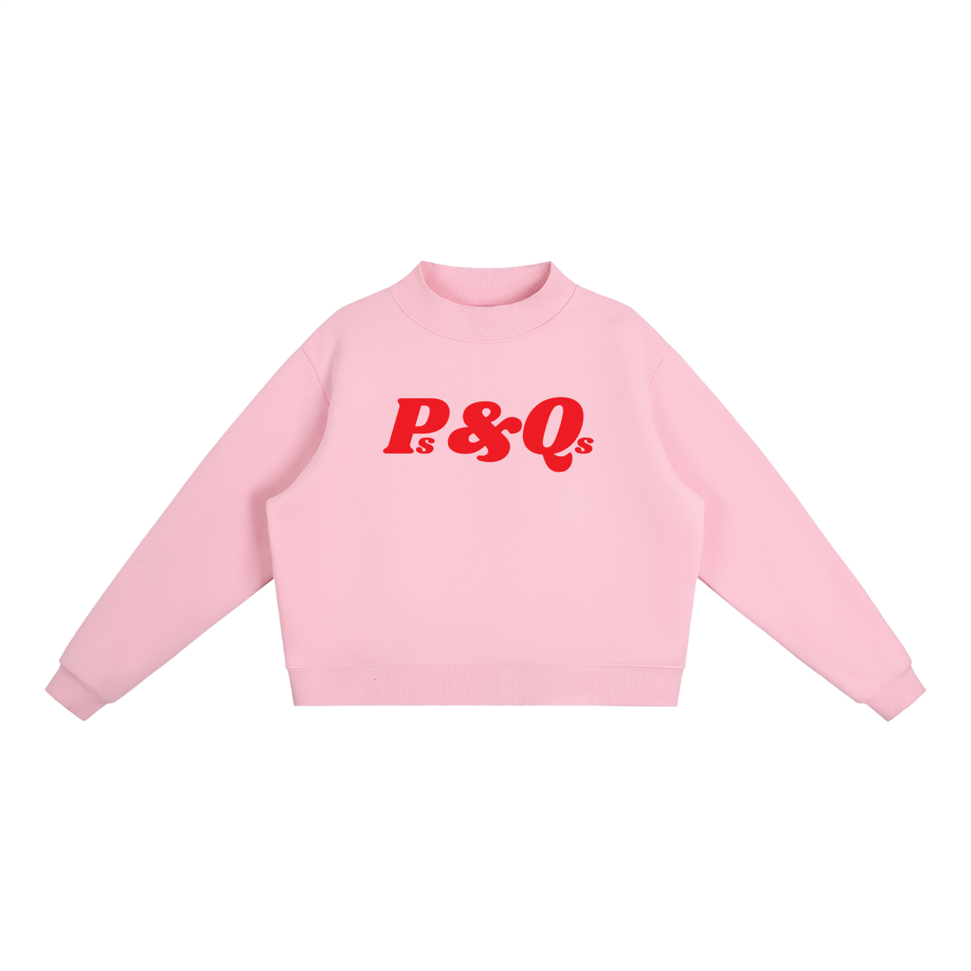 Ps&Qs Red - Essential Fleece Mock-Neck Crew Sweatshirt