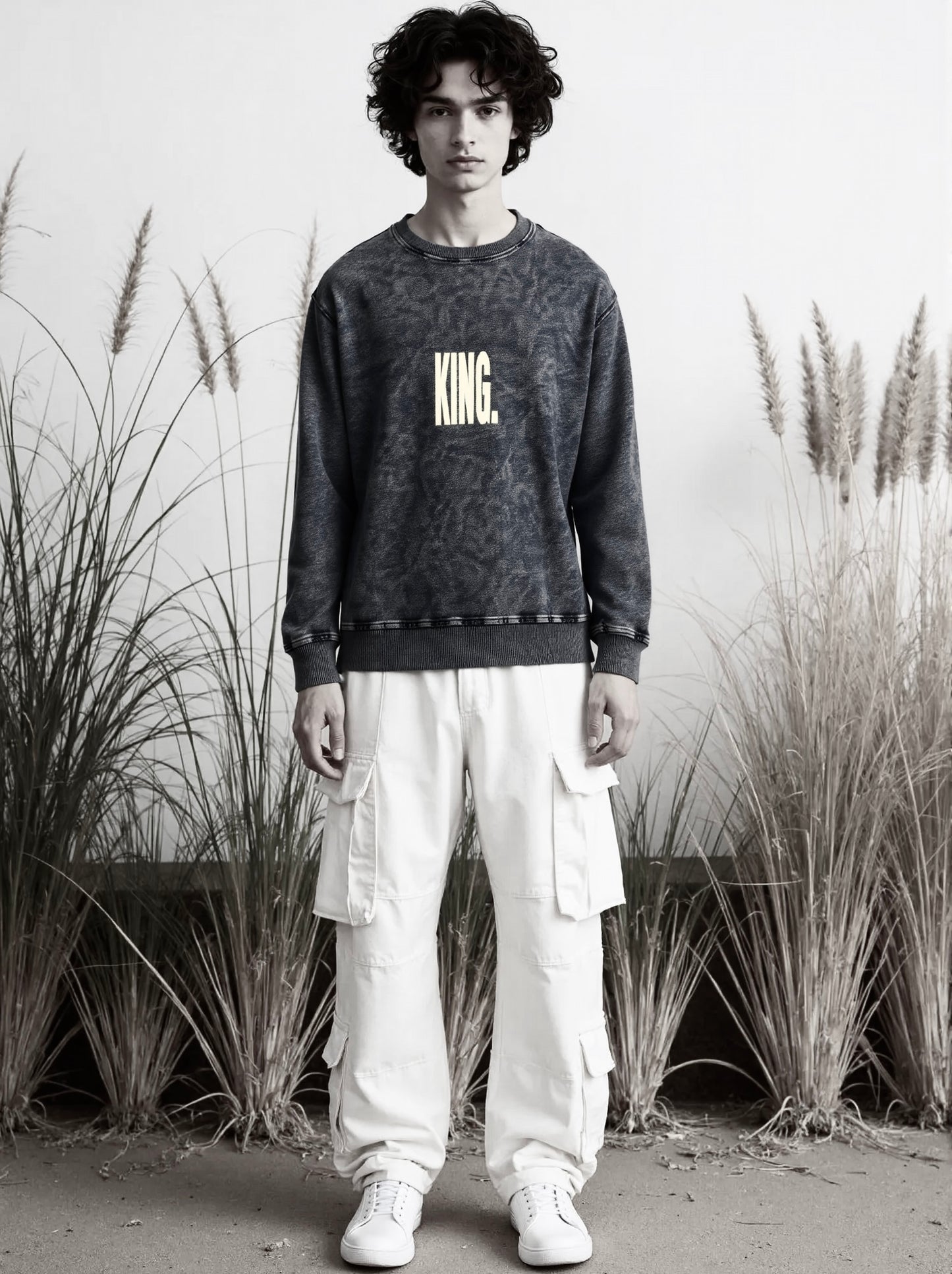 KING - Snow Wash Oversized Crewneck Sweatshirt