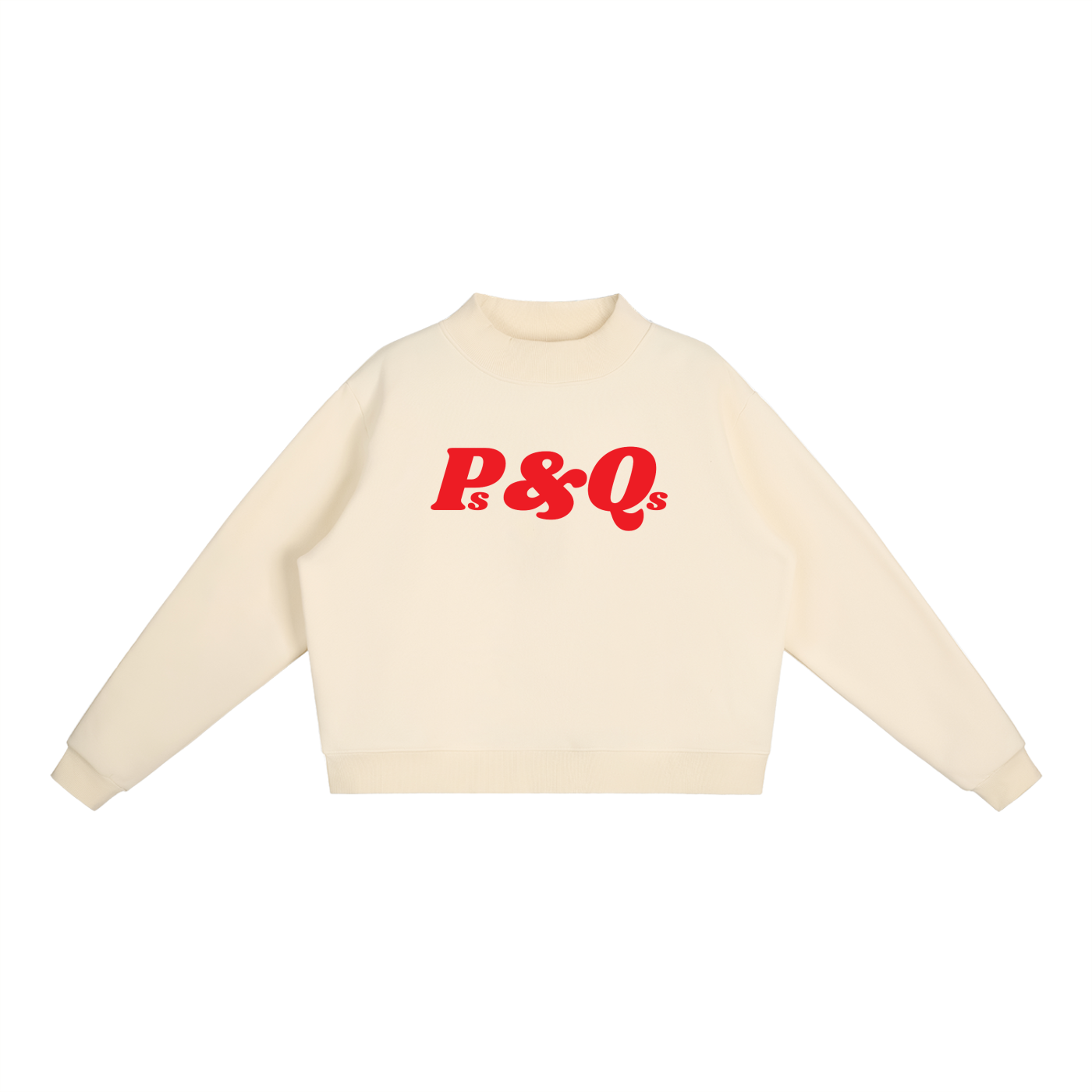 Ps&Qs Red - Essential Fleece Mock-Neck Crew Sweatshirt