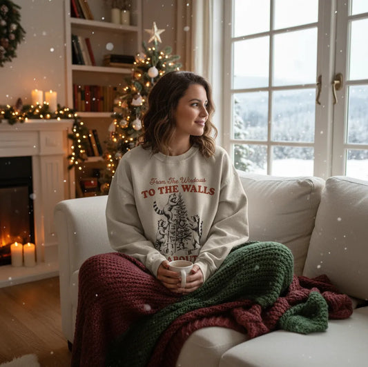 "From The Windows to the Walls.."  Vintage Christmas design Sweatshirt (Racoons!)
