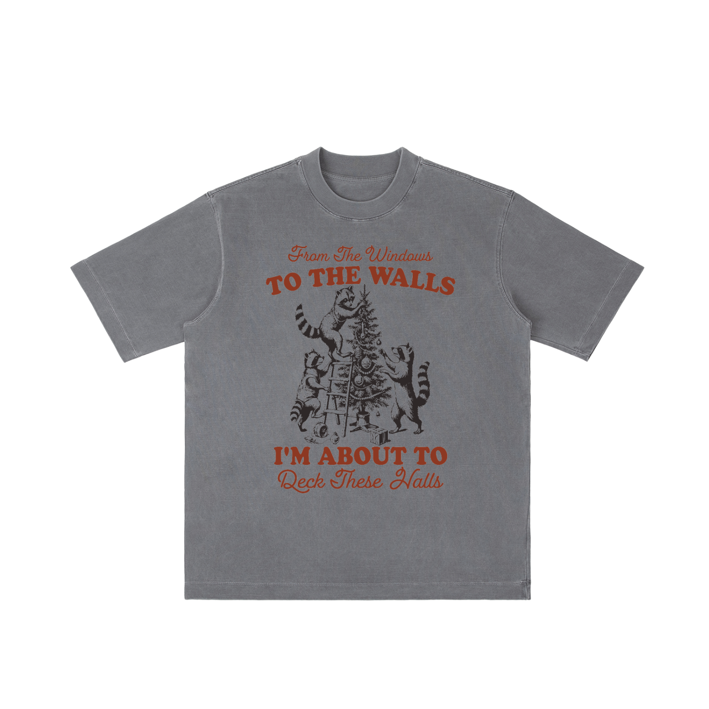 "From The Windows to the Walls..." Vintage Christmas Scene Tee (Racoons!)