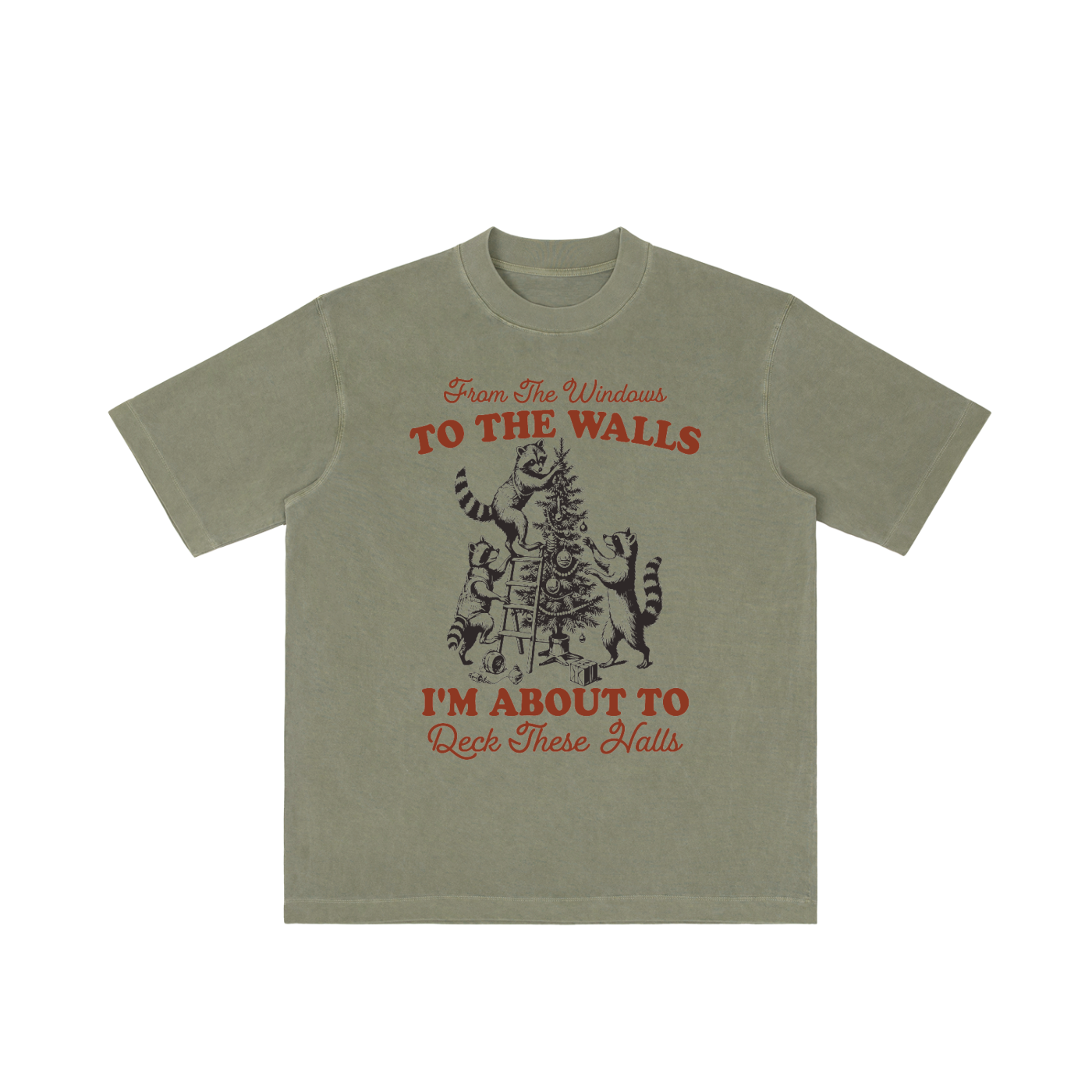 "From The Windows to the Walls..." Vintage Christmas Scene Tee (Racoons!)