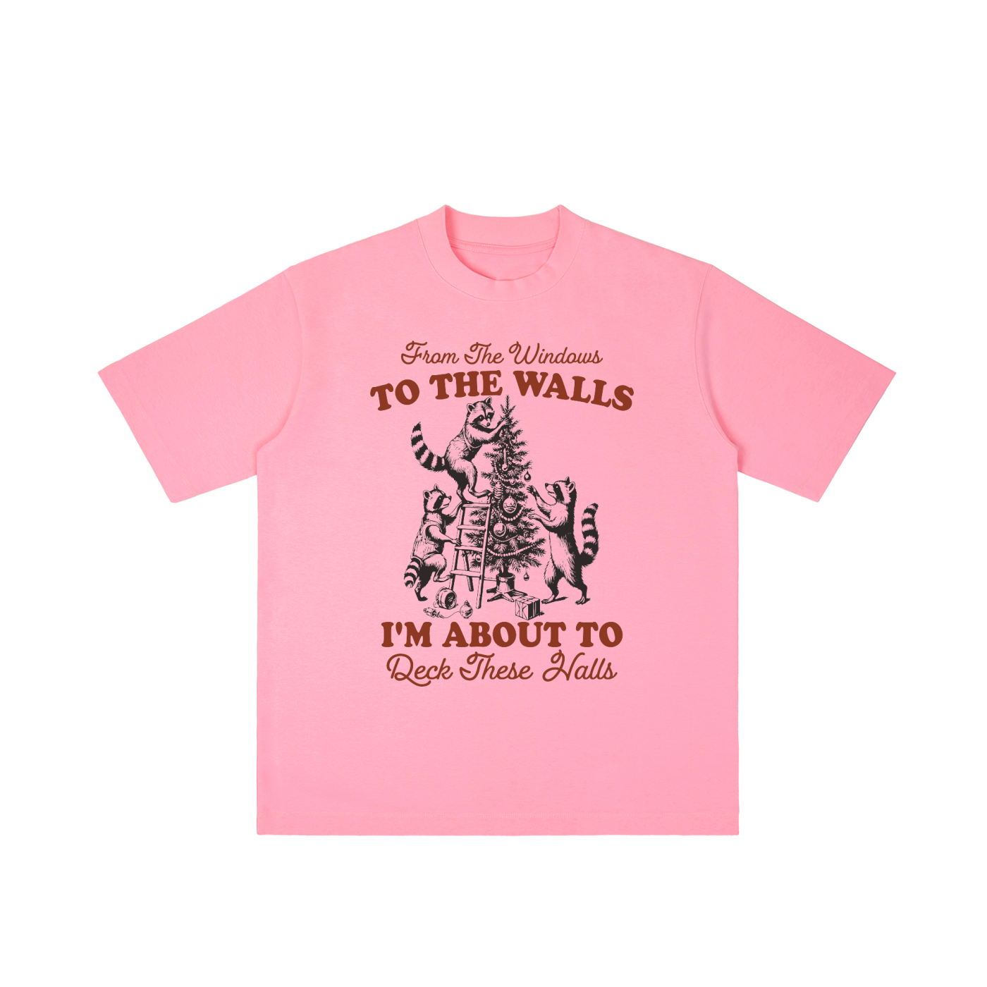 "From The Windows to the Walls..." Vintage Christmas Scene Tee (Racoons!)