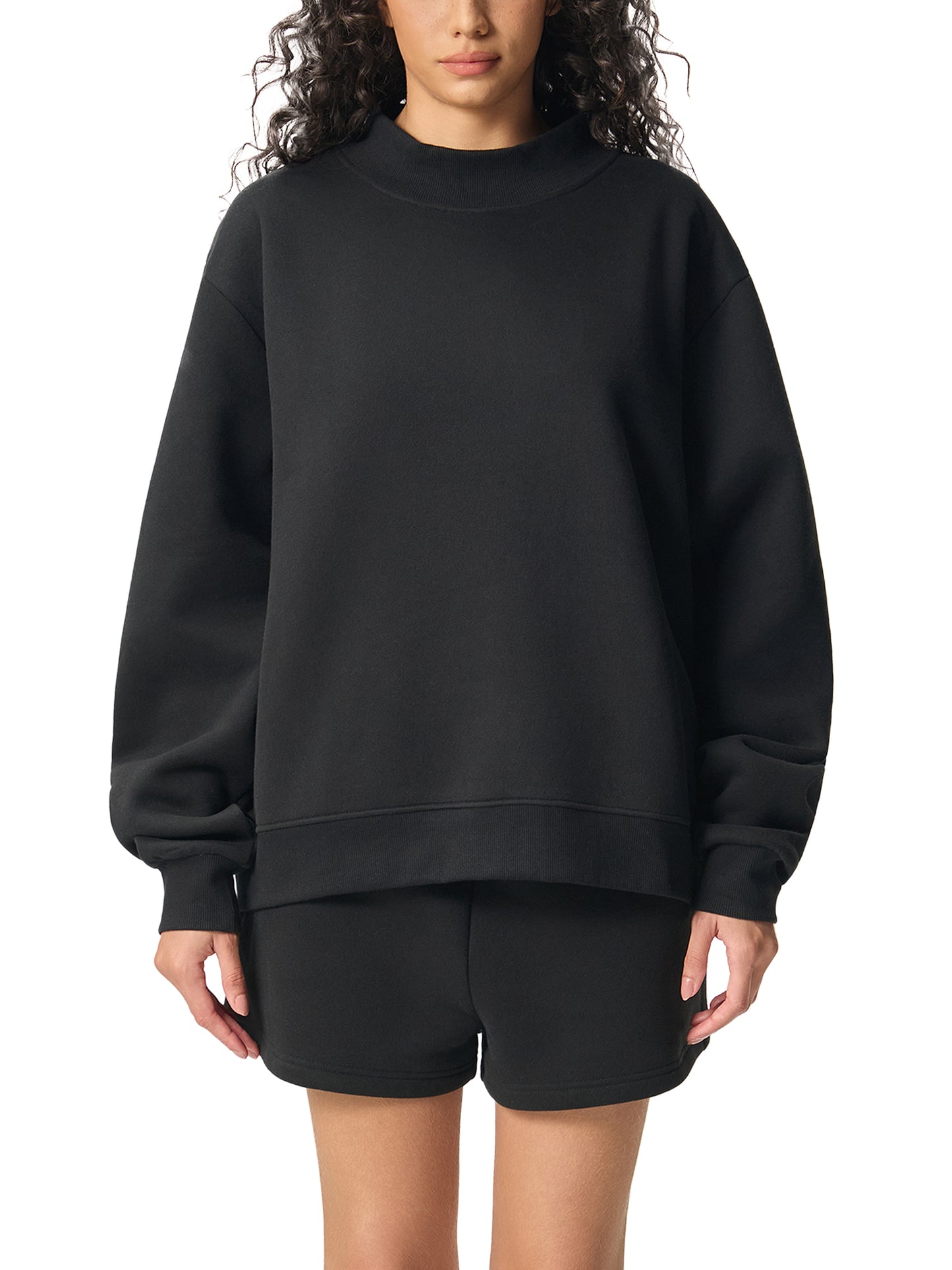 Mooch Green Essential Fleece Mock-Neck Crew Sweatshirt