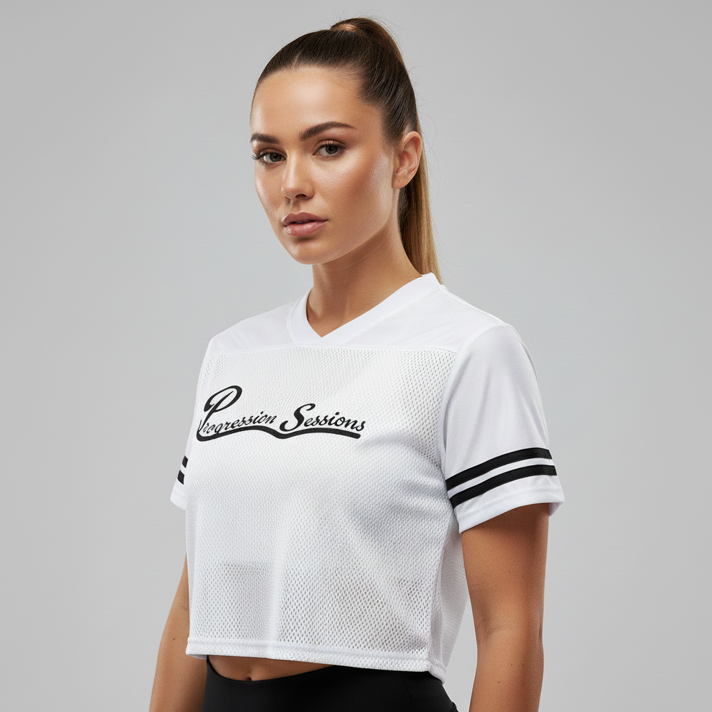 Progression Sessions Black  & White Taped Mesh T-Shirt