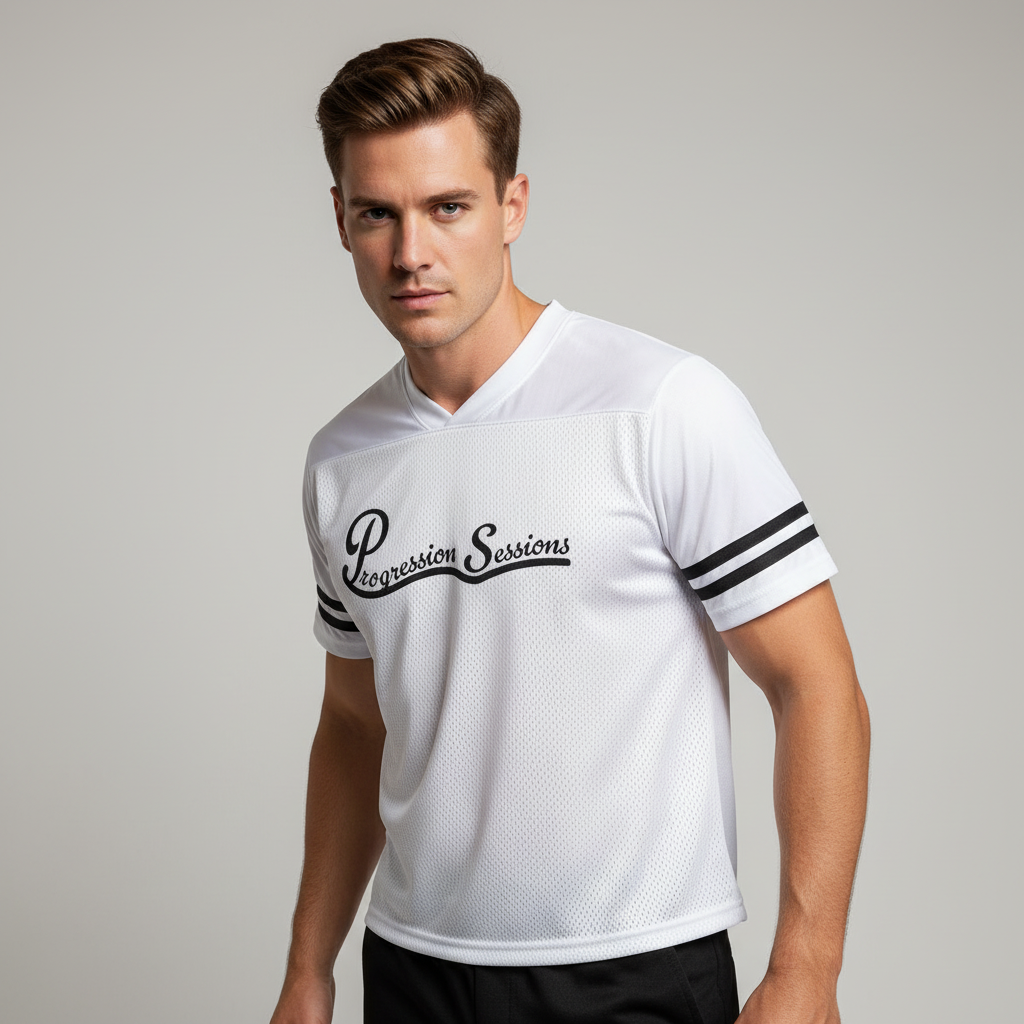 Progression Sessions Black  & White Taped Mesh T-Shirt