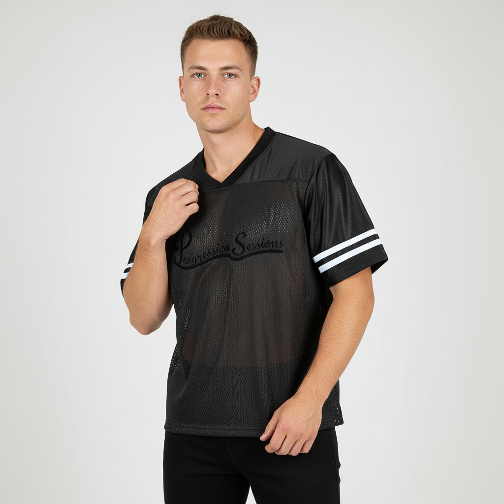 Progression Sessions Black  & White Taped Mesh T-Shirt