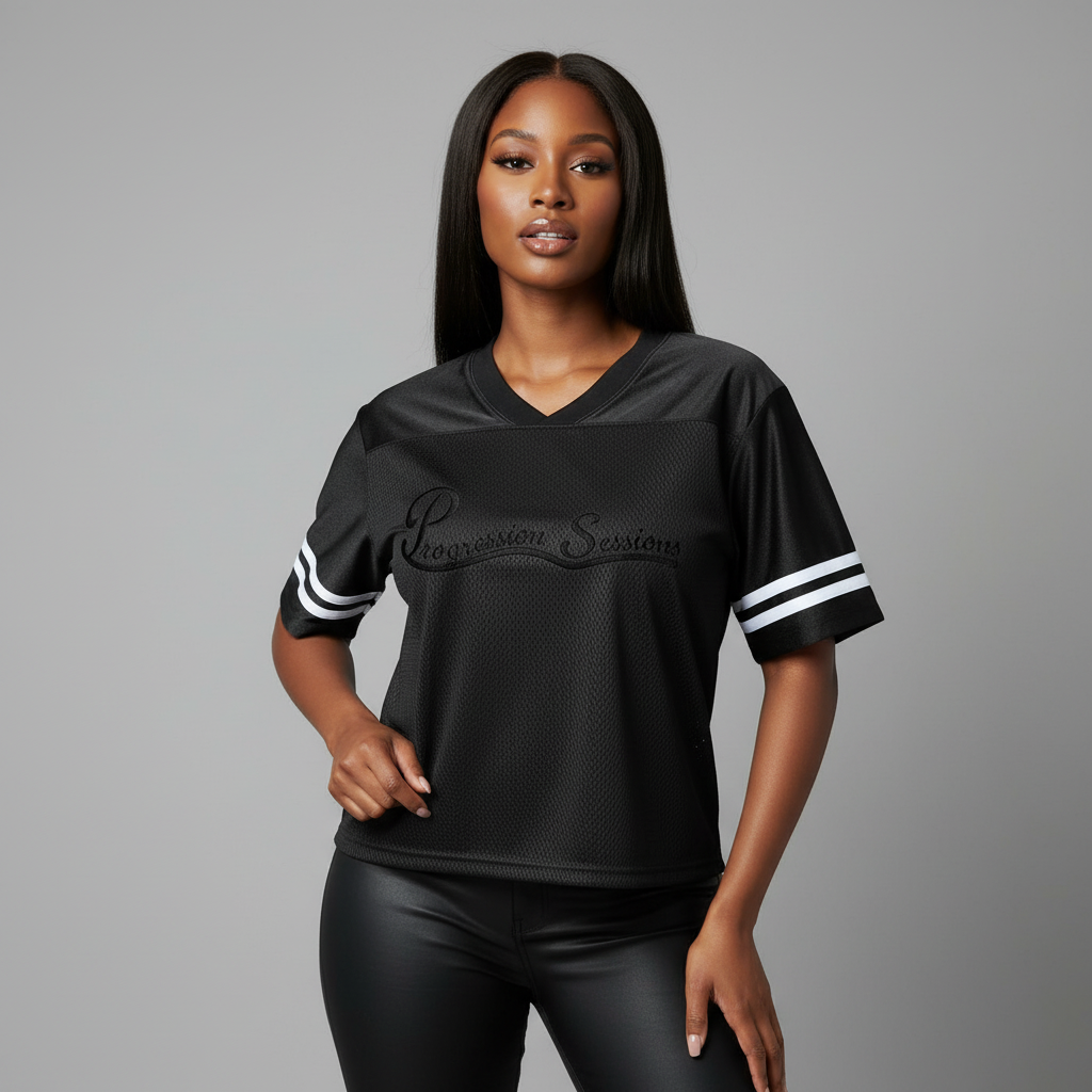 Progression Sessions Black  & White Taped Mesh T-Shirt