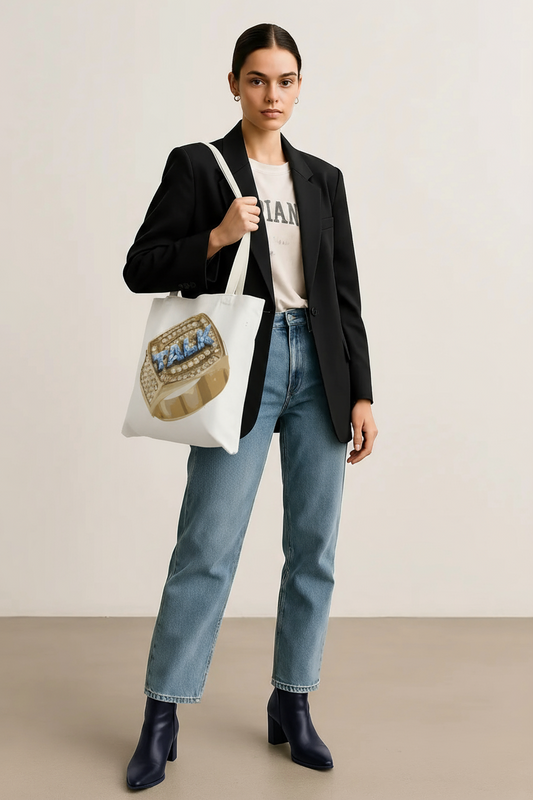 TALK Glamorous Tote Bag with Statement Ring Design